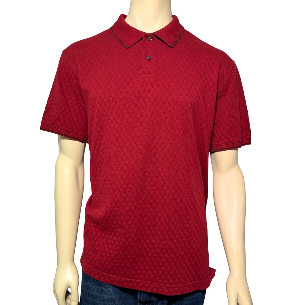 Ted Baker Polo Shirt Mens XL Red Excellent Textured Checkerboard‎ Short Sleeve